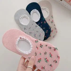 [하프클럽/셀러허브_여성트랜드패션]b2538 플라워 덧신 4켤레 여성용 발목 양