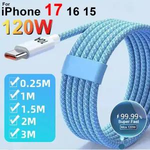 아이폰 17 16 15 프로 맥스 120W 10A 고속 충전기 USB 타입 C 충전 케이블 화웨이 미 듀얼 타입 C 데이터