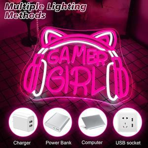 게이머 걸 게이밍 네온사인 디밍 가능 LED 네온 조명 거실 게임룸 생일 선물용