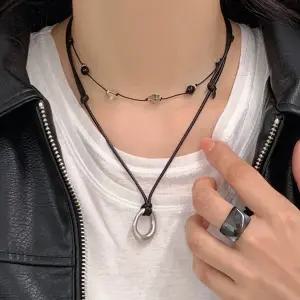 [더노블][써지컬스틸/2colors] 로프 매듭끈 드롭 스트링 엔틱컬링 롱 네크리스