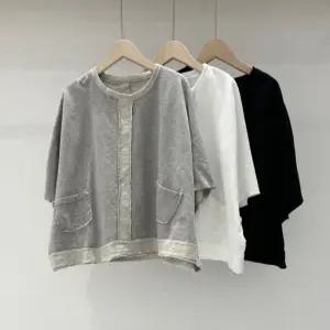 빅사이즈 빈티지 라인 쭈리면 반팔 티셔츠