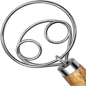 10 인치 덴마크어 반죽 털 스테인레스 스틸 네덜란드 스타일 빵 핸드 믹서 나무 손잡이 주방 베이킹 도구