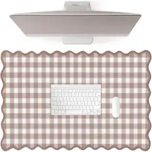 탁 트인 체크무늬 책상 매트 귀여운 브라운 깅엄 XXL 대형 게이밍 마우스 패드 농가 코티지코어 빈티지