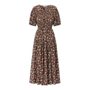 [하프클럽/위시드]앤티크 플라워 스모크 반팔 롱 원피스 (WIDBOP008)