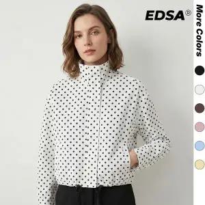 봄 점퍼 바람막이 자켓 재킷 윈드브레이커 방풍 EDSA 여성 폴카 도트 땡땡이 봄버 여름 긴 하이 넥 오피스