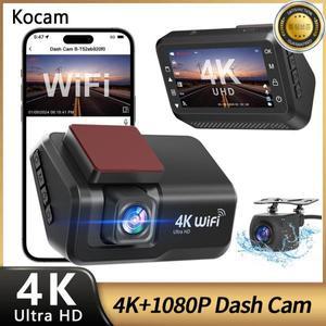 Kocam 4K UHD 블랙박스 캠 WiFi 자동차 DVR 전면 및 후방카메라 듀얼 렌즈 카메라 야간 투시경 24H 주차 모