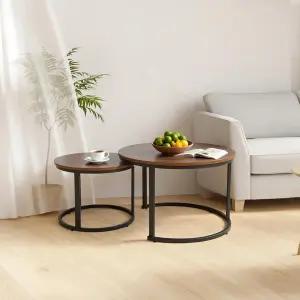 거실용 목재 상판과 금속 베이스가 있는 원형 심플 산업용 사이드 테이블 2종 세트 작은 공간을 위한
