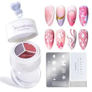 마카르트 5-in-1 네일 아트 젤 컬러팟 3가지 색상 폴리시 스탬핑 옴브레 패팅 페인팅 프렌치 팁 및 실리콘