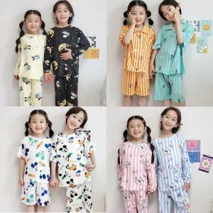 디즈니 아동 잠옷 초등 학생 유아 여아 남아 긴팔 반팔 반바지 여름 사계절 미키 마우스 스누피 패밀리 스판 파자마 홈웨어