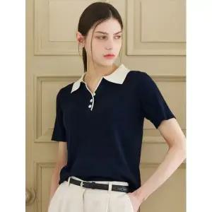 [BNX]심플 반버튼 카라 배색 반팔 니트 BY2KP007L0 _P420387475