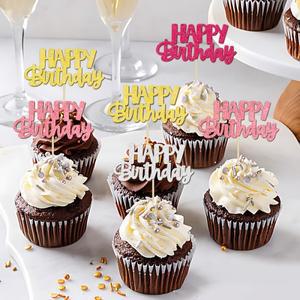 NUBECOM 글리터 컵케이크 토퍼, 생일 골드 실버 핑크 장미 색상, 파티 장식 용품, 24 개세트