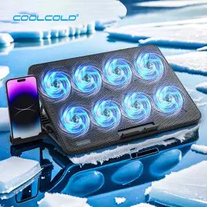 8개의 저소음 팬이 장착된 COOLCOLD 노트북 냉각 패드 15.6-17.3인치 7단계 풍속 조절 가능 휴대폰 핸드폰