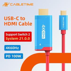 CABLETIME 4K 60Hz USB C-HDMI 케이블 PD 100W 타입 어댑터 닌텐도 스위치 21 OLED 및 PS45 호환