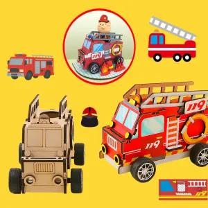 인쇄 우드 MDF 화재 현장 긴급 출동 소방차 무드등 만들기 DIY 세트 미니어처 냅킨 클레이 꾸미기