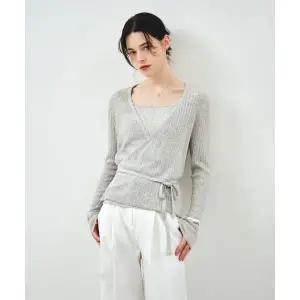 매장정품 몽돌 MONGDOL [SET] 시어 린넨 랩 니트  슬리브리스 그레이 MDKT124GRAY 244339