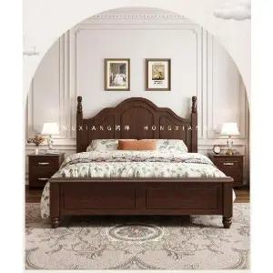 엔틱 침대프레임 원목 유럽풍 부부 침대 공주풍 웨딩 라탄