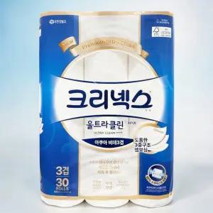 크리넥스 울트라클린 3겹 화이트 비데 화장지 30m 30롤 x 1개