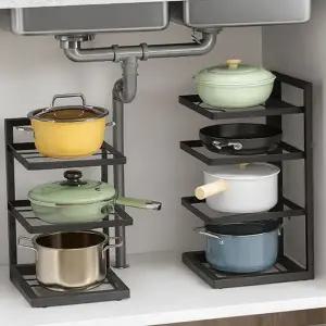 싱크대 선반 하부장 냄비 정리대 주방 정리 선반 수납 프라이팬 후라이팬 거치대 다용도 보관함 선반형 3단
