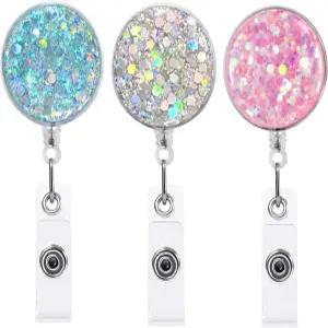 3팩 접이식 배지 홀더 간호사 선생님 이름 카드 열쇠고리용 악어 클립이 있는 패디레이 경량 플라스틱 릴