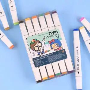 [셀러에이드]트윈팁 마커펜 12색 세트 색연필 스타일 워터프루프 필기 팬 그림용