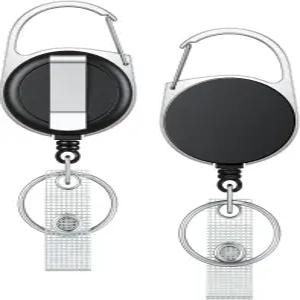 유니라이프 2팩 리트랙터블 키체인 배지 릴 열쇠 및 신분증용 헤비 듀티 홀더 클립 카라비너 벨트 회전