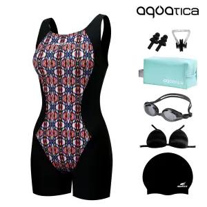 아쿠아티카 여성 2부 실내수영복 AQA2806 일반용수경 파우치 코클립 7종세트