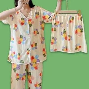 여성 세트 플라워 여성여름잠옷 여성잠옷세트 바지 잠옷 홈웨어 3종 (HSJ-WFISDWZ)