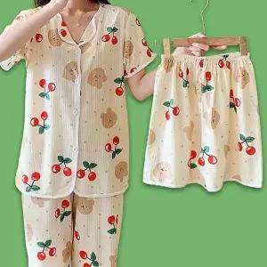 홈웨어 3종 여성여름잠옷 여성잠옷세트 베어 여성 잠옷 세트 바지 (HSJ-WFISDX1)