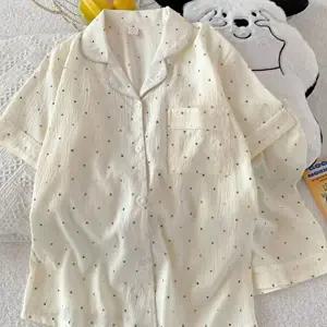 땡땡이 도트 귀여운 학생 여름 홈웨어 카라 파자마 잠옷 (HSJ-WFITYFZ)