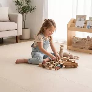 TANSU NO GEN 3/8인치 두꺼운 인쇄 폼 타일 연동 바닥 매트 피로 방지 바닥재 16개 베이지 일본산 디자인