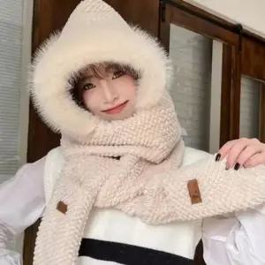 따뜻한 목도리 장갑 모자 일체형 후드 머플러 모자 방한 겨울