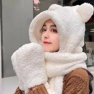 귀여운 뽀글이 목도리 일체형 후드 목도리 학생 겨울