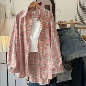 여성 루즈핏 캐주얼 체크 셔츠 남방