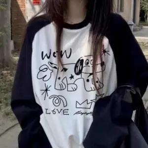 루즈핏 여성 긴 팔 티셔츠 캐주얼 여성 프린트 티셔츠 데일리