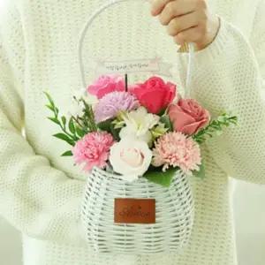 ( )어버이날 카네이션 바구니 손잡이 라탄 화이트