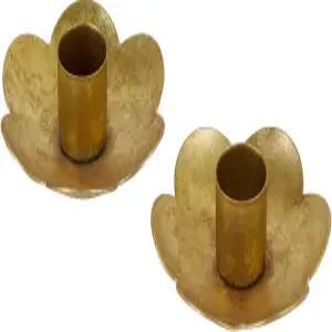 니키 홈 골드 테이퍼 캔들 홀더 2종 세트 빈티지 플라워 모양의 테이블 중앙 조각 웨딩 데코 및 디너