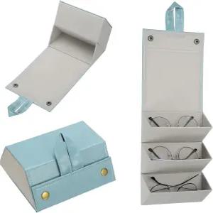 파티킬 여행용 선글라스 정리함 3 슬롯 접이식 홀더 대형 가죽 보관 케이스