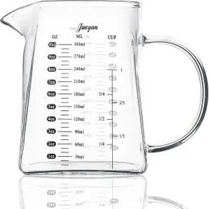 조이안 10온스 작은 유리 크리머 피처 손잡이와 스파우트가 달린 V자형 계량컵 투명 붕규산 에스프레소