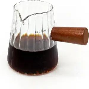 에스프레소 계량컵 6온스 나무 손잡이가 달린 유리 샷 컵 투명한 스케일과 붓기 우유 시럽을 위한 붕규산