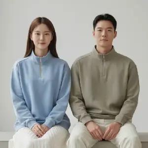 여성 남성 커플 봄 하프집업 카라 맨투맨 가을 루즈핏 라운드 티셔츠 긴팔면티