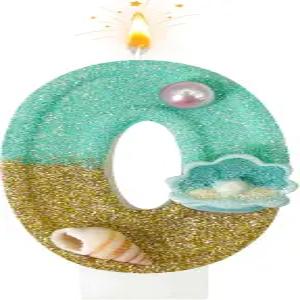 생일 양초 블루 비치 넘버 0 케이크 토퍼용 콘치와 펄로 장식된 인어 오션 테마 에 적합합니다