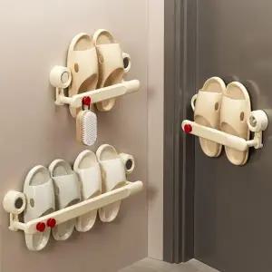 (색상 크림색상)다용도 소품걸이 흡착식 슬리퍼 거치대 벽걸이 실내화