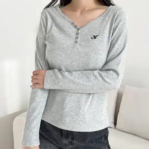 여성 여자 긴팔 티셔츠 골지 기본 베이직 데일리 캐주얼 브이넥 이너 일상 컬러 슬림 러블리 티 봄 가을