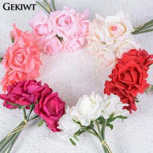 시뮬레이션 5 헤드 컬링 가장자리 보습 장미 꽃다발, 인공 웨딩 꽃 부케, 홈 룸 파티 장식