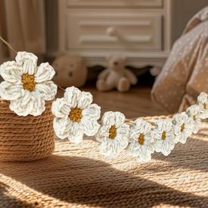 8개 수제 크로셰 데이지 화환 | 화이트 벽 장식 - 베이비 샤워, 결혼식, 생일, 거실, 침실