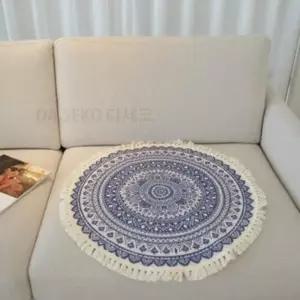 (색상 다크네이비60cm)빈티지 소파 카페트 바닥매트 원형 발매트 러그 60cm
