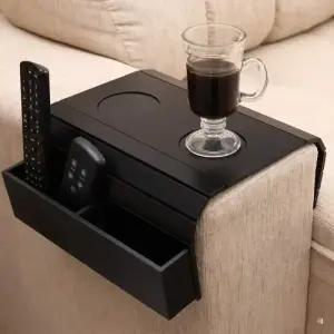 대나무 나무 소파 팔걸이 트레이 접이식 공간 절약 가구 보관함 벽 테이블 지원 홈 인테리어