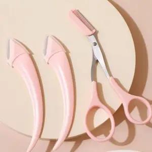 눈썹정리 눈썹정리기 눈썹 가위 제모기 핑크 3종세트