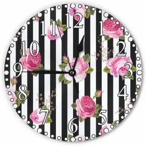 KEEPSUPER 핑크 로즈 월 시계 10인치 배터리 작동 플라워 블라썸 플로럴 스트라이프 무음 현대 홈 키친