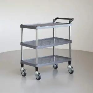 3단 서빙카트 소 그레이 450x620x780 저소음 이동식 주방 트레이 대차